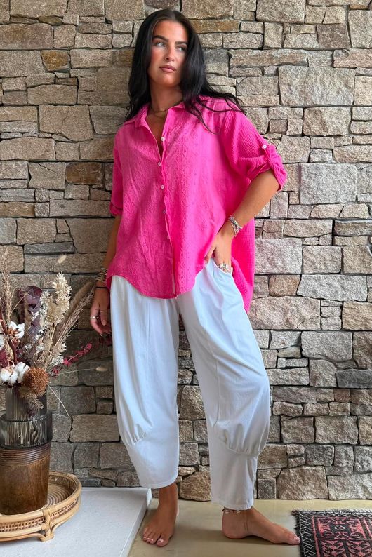 Pia Pillow Cotton Embroidered Tile Classic Shirt Hot Pink